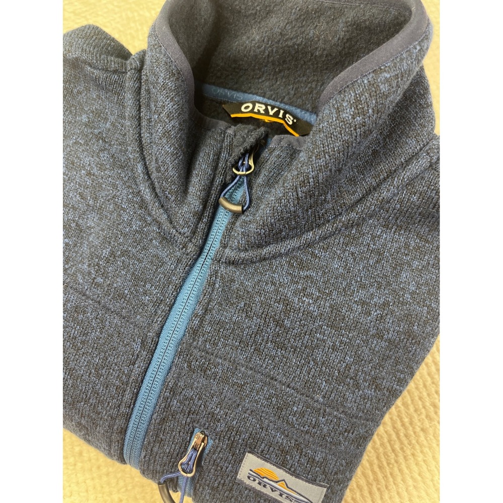 Orvis Mens Heathered Blue Fleece Zip Up Jacket Outdoor Casual Size Large